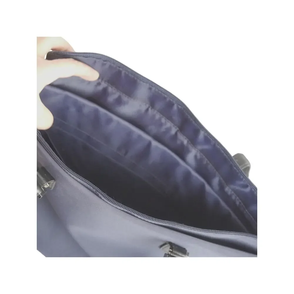 MAXX New York Navy Nylon Black Leather 14” Laptop Tote Work Bag Organizer GUC